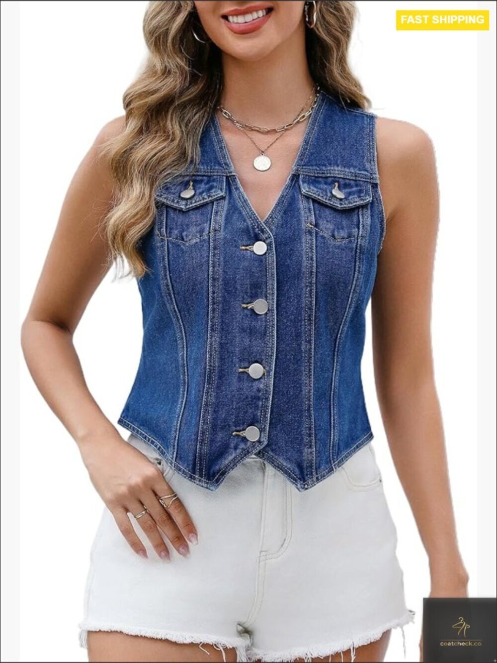 Denim Vest Top Sleeveless Button Down V Neck Crop Jean Vest Waistcoat Classic